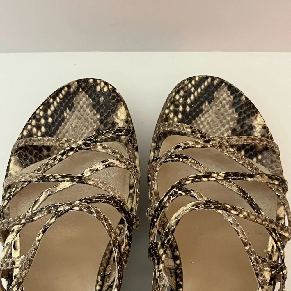 Stuart Weitzman Snake Print Leather Wedges Sz 8 Strappy Shoes - Picture 5 of 11